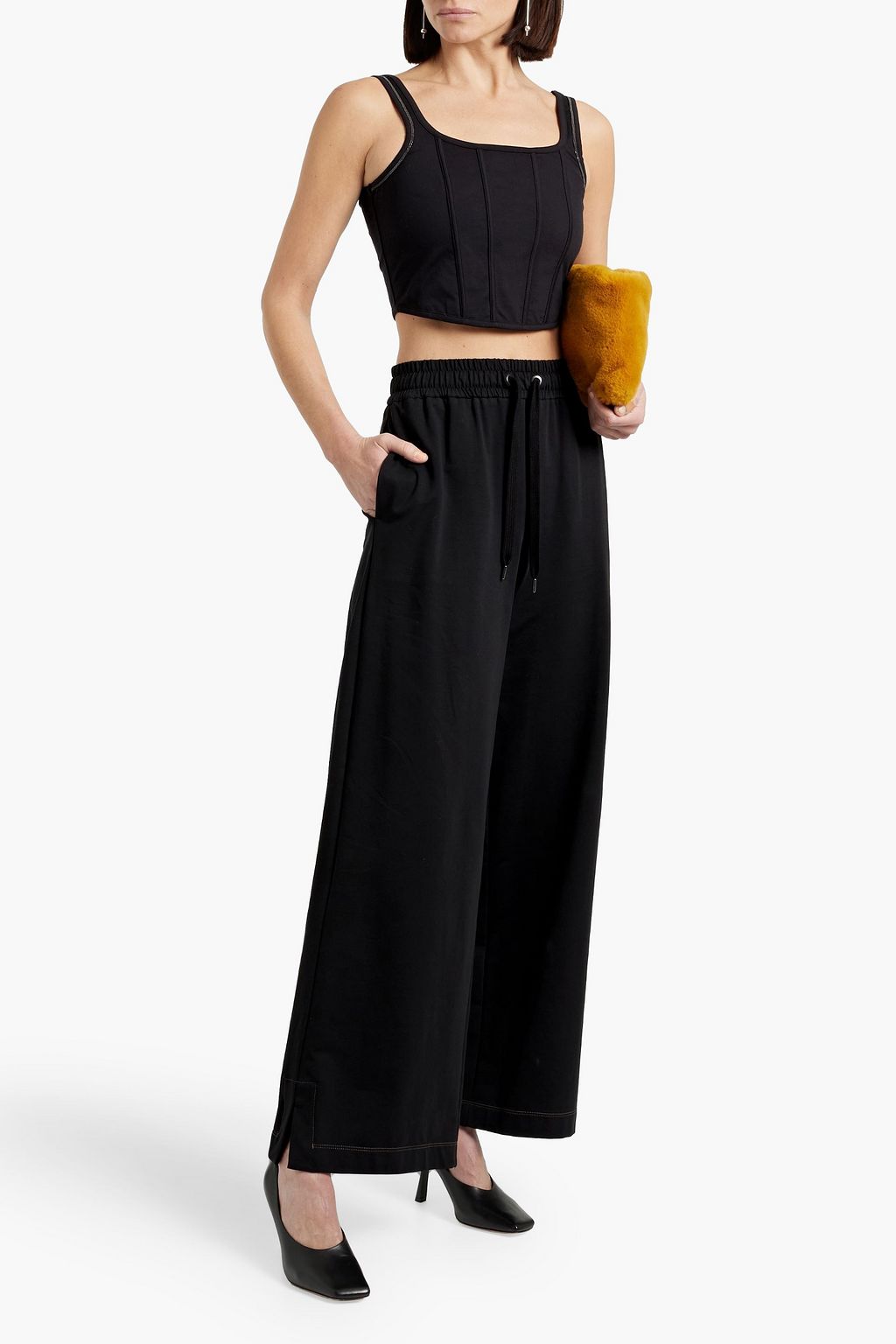 BRUNELLO CUCINELLI Bead-embellished French cotton-blend  track pants
