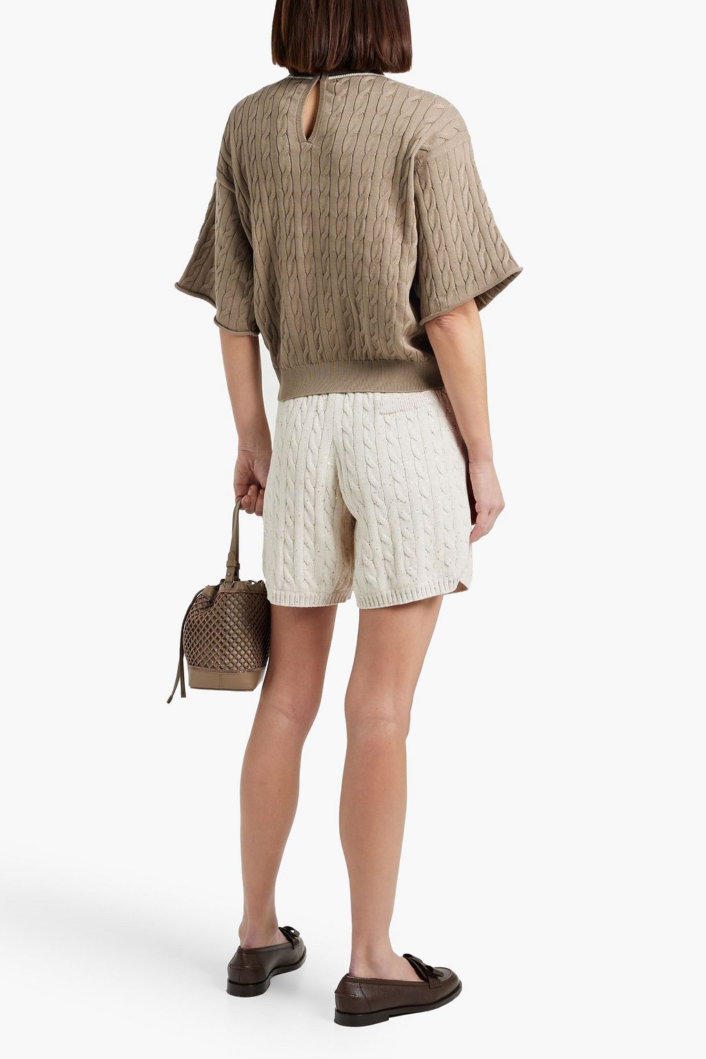 BRUNELLO CUCINELLI Bead-embellished cable-knit cotton top