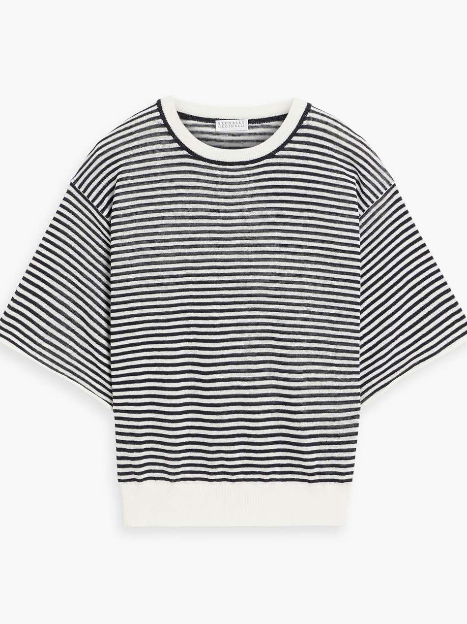 striped linen-blend top