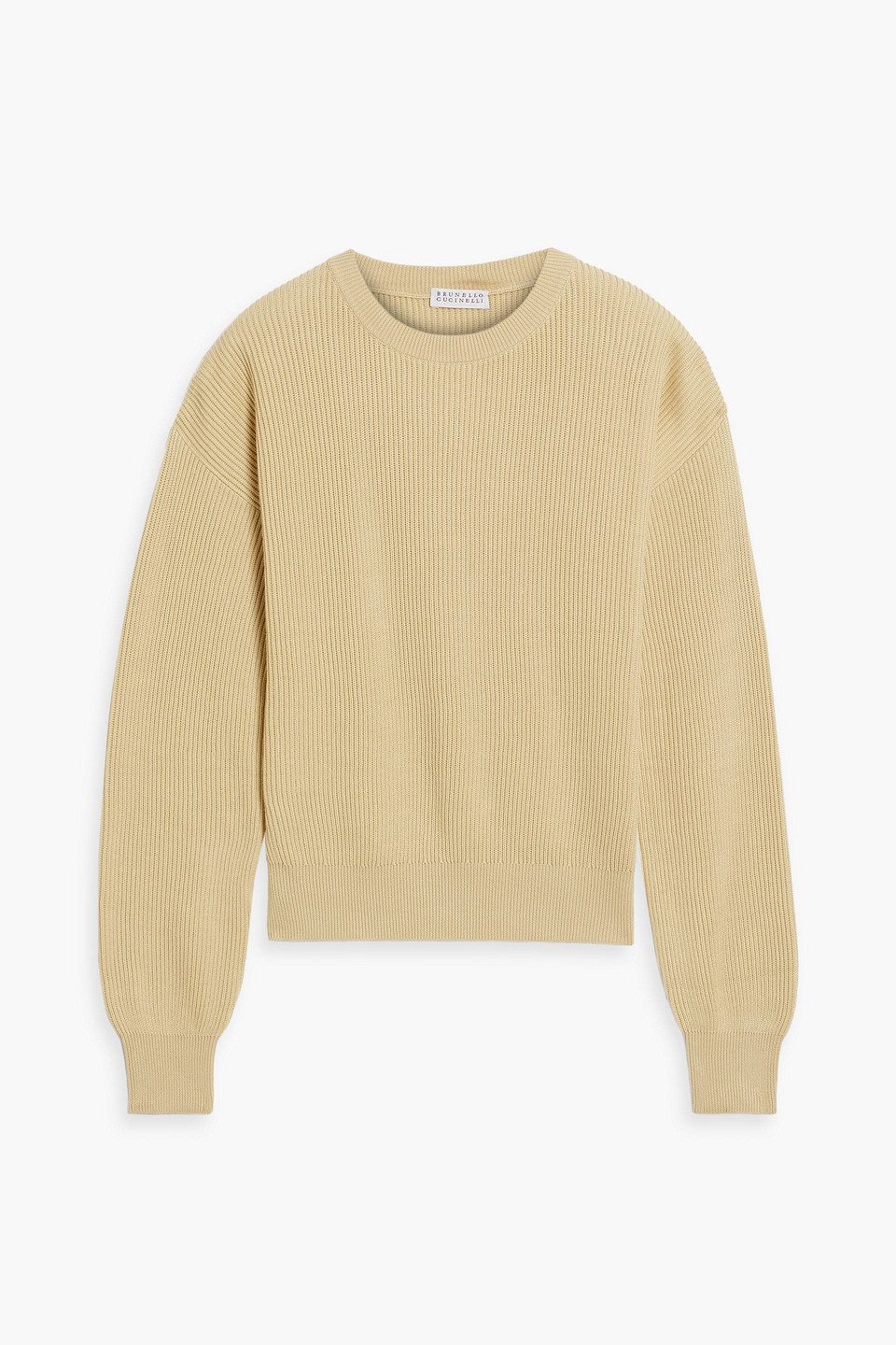 Brunello Cucinelli Bead-embellished Ribbed Cotton Sweater In Pastel Yellow