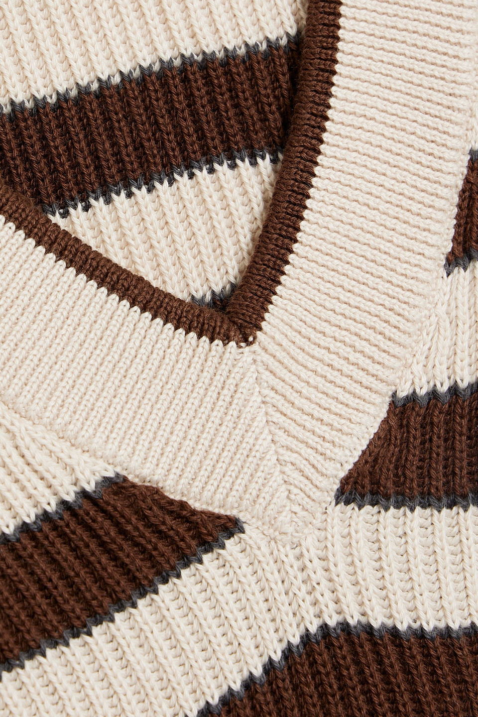 Brunello Cucinelli Cropped Bead-embellished Striped Cotton Vest In Beige