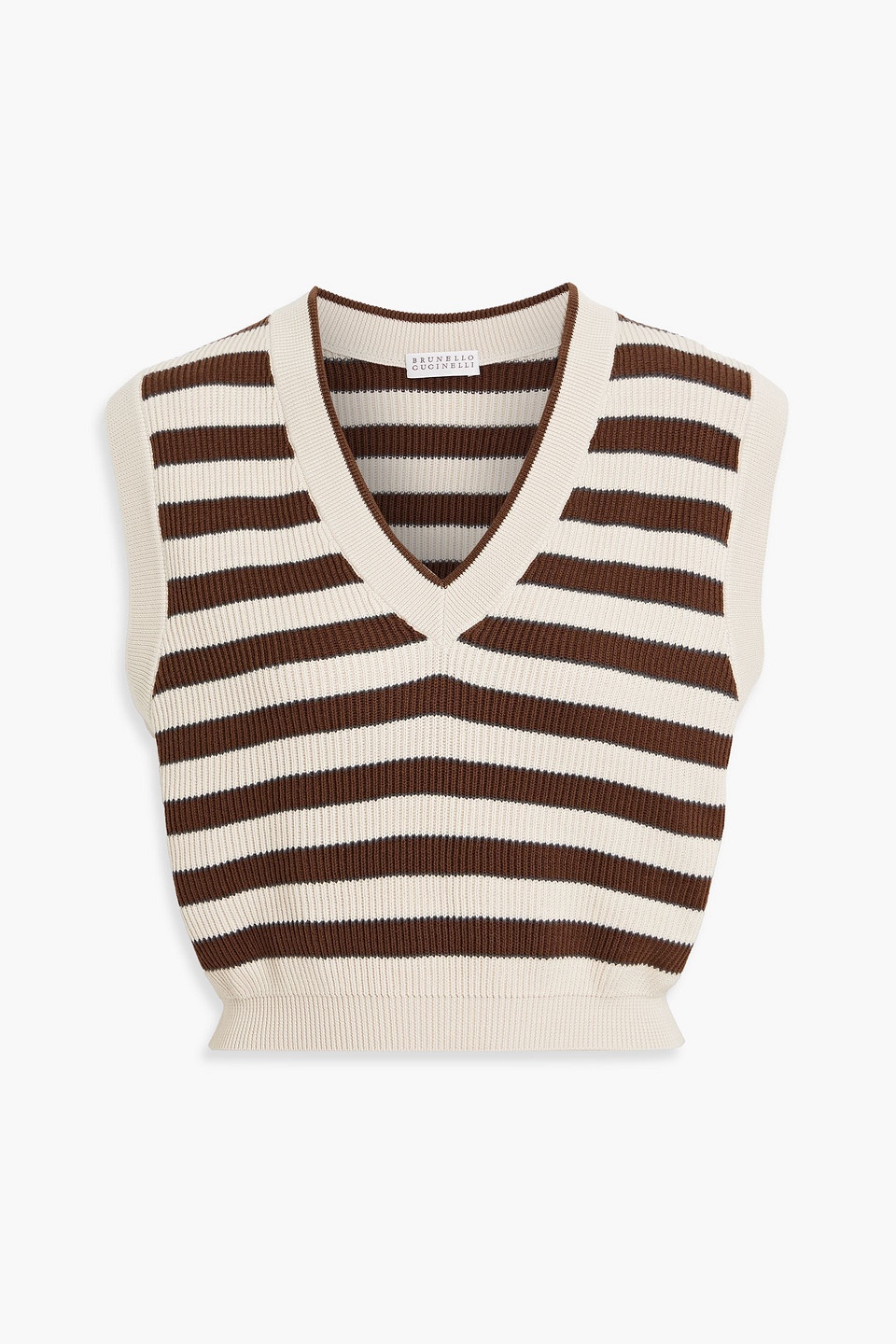 Brunello Cucinelli Cropped Bead-embellished Striped Cotton Vest In Black