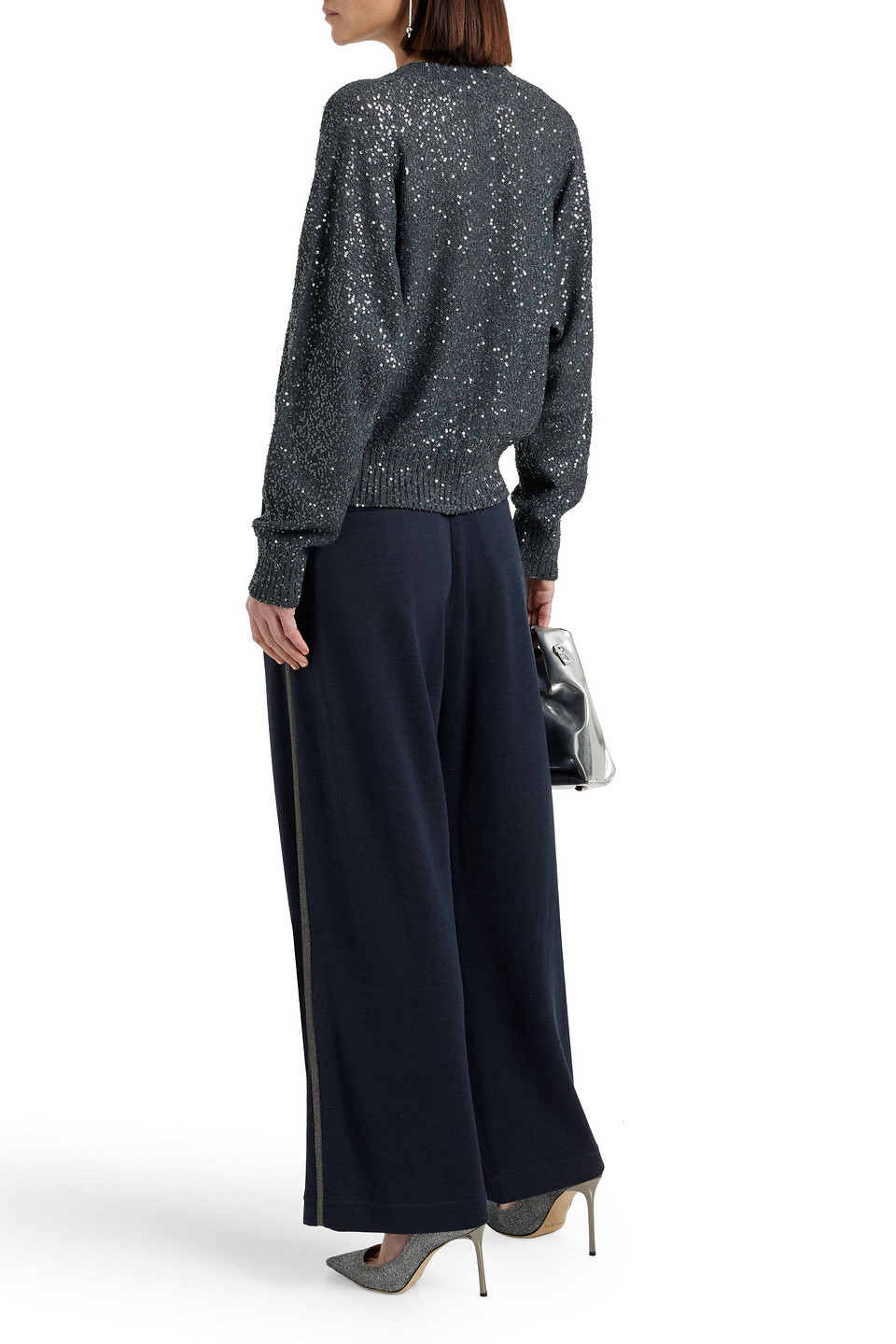 BRUNELLO CUCINELLI SEQUINED LINEN, CASHMERE AND SILK-BLEND SWEATER