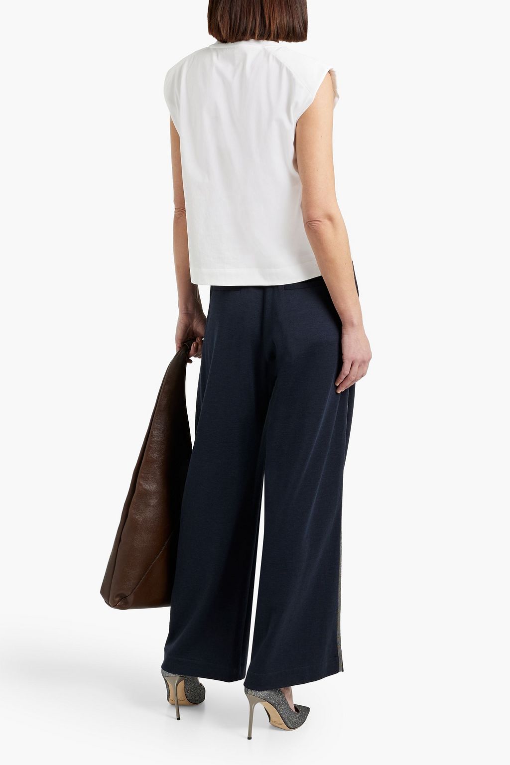BRUNELLO CUCINELLI Bead-embellished cotton-blend jersey track pants