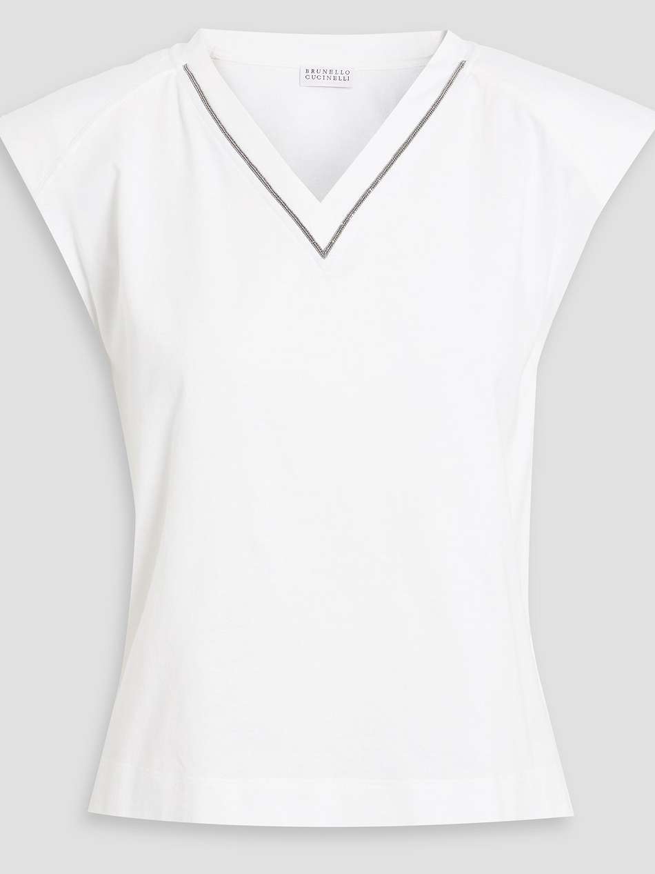 bead-embellished cotton-jersey top