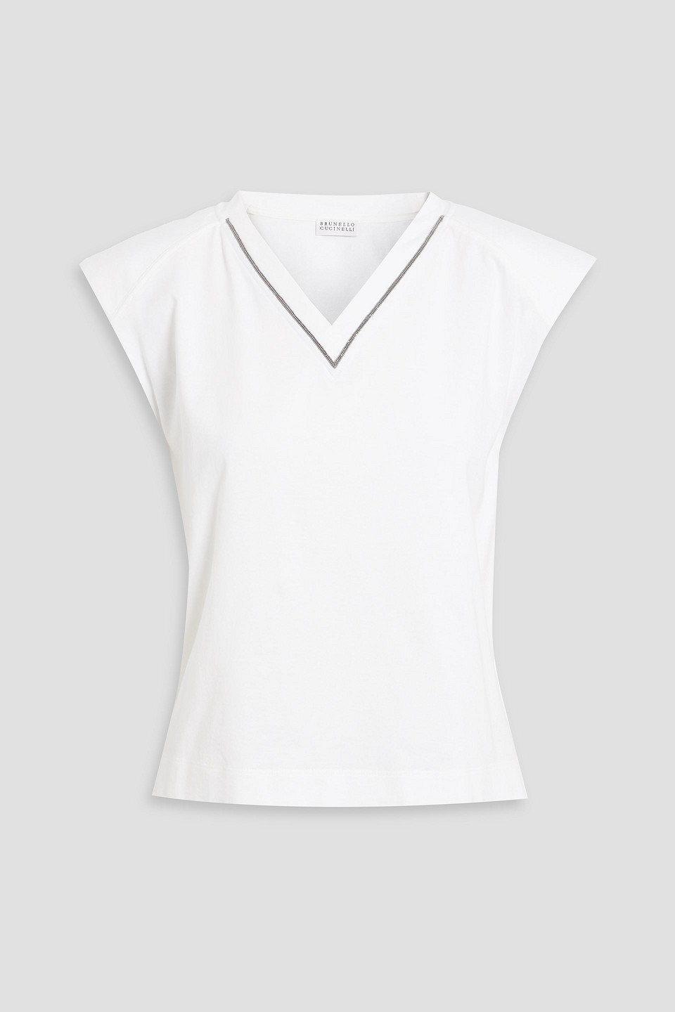 Brunello Cucinelli Bead-embellished Cotton-jersey Top In White