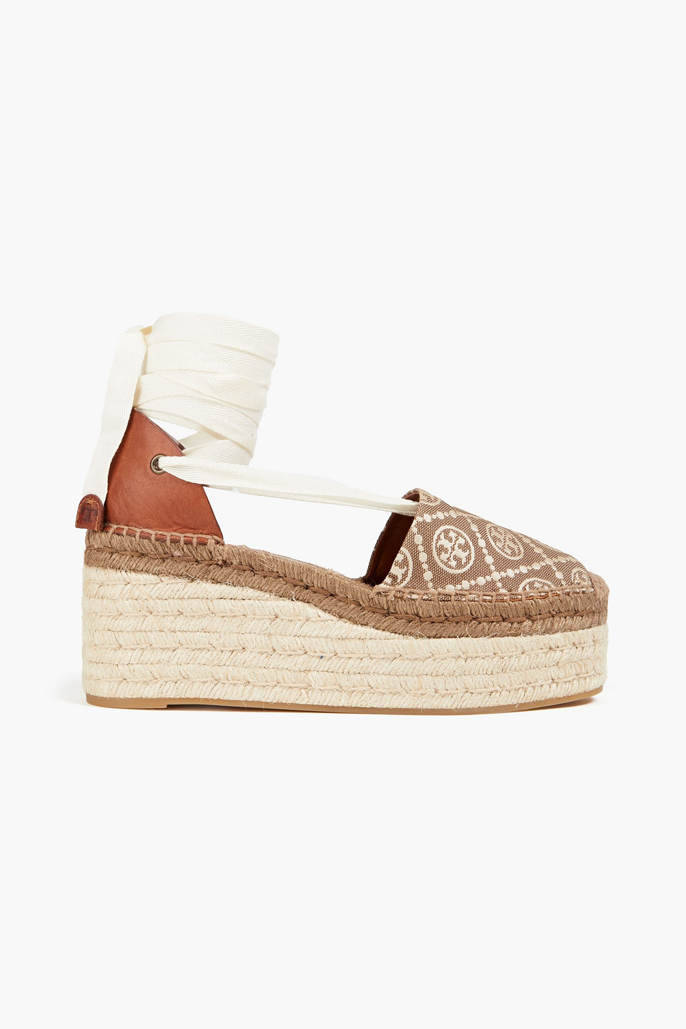Tory Burch Plateau-espadrilles Aus Jacquard Und Leder In Hellbraun