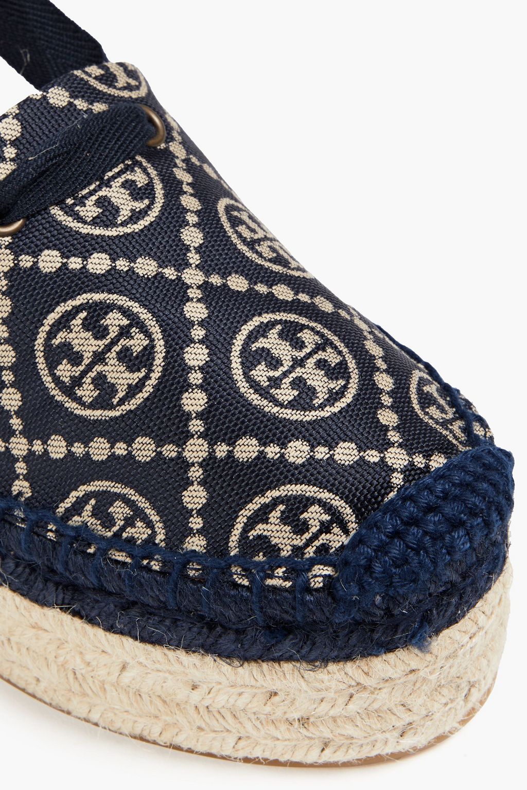 TORY BURCH Jacquard and leather platform espadrilles