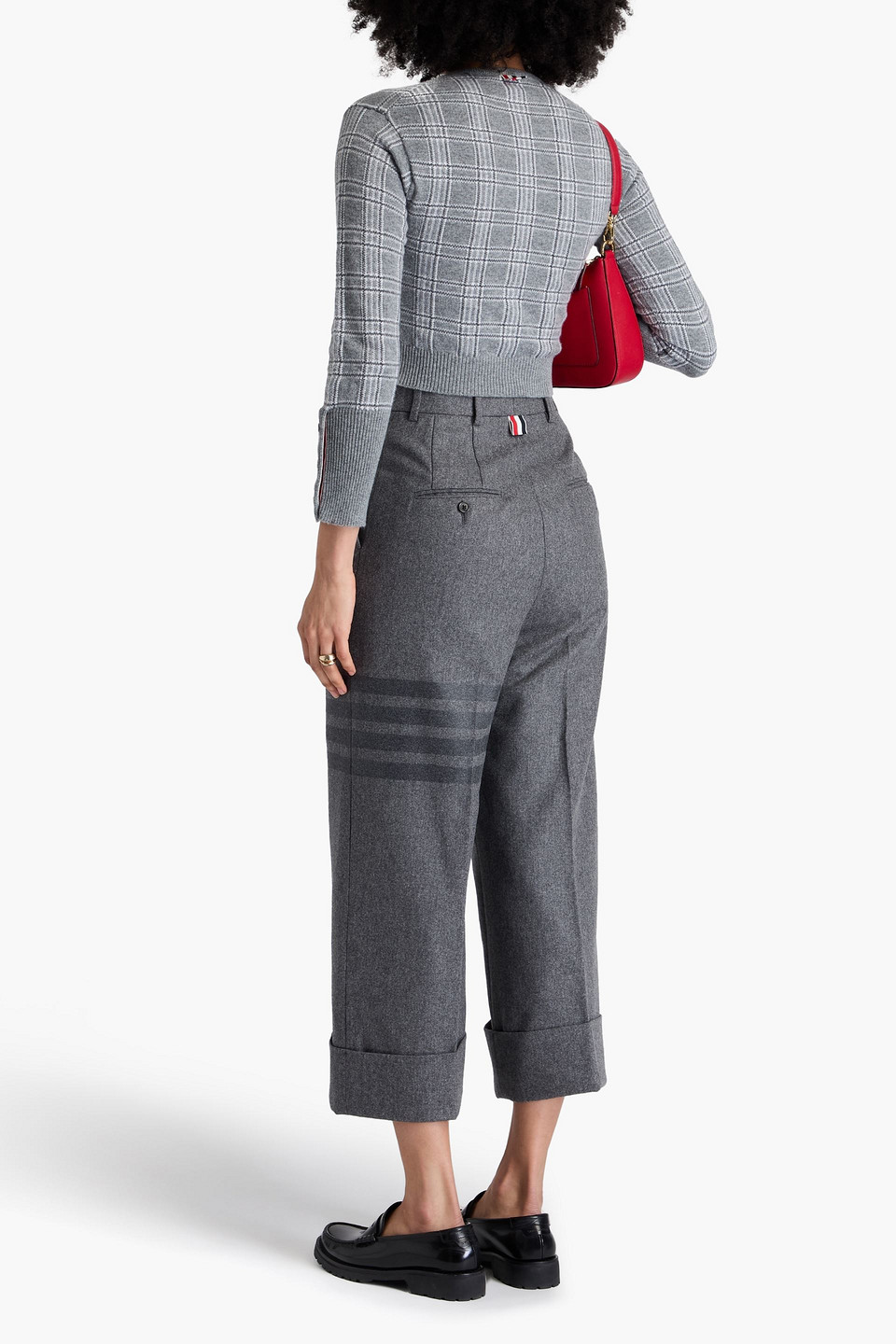 Thom Browne Cropped Wool And Cashmere-blend Flannel Straight-leg Pants In Dark Gray