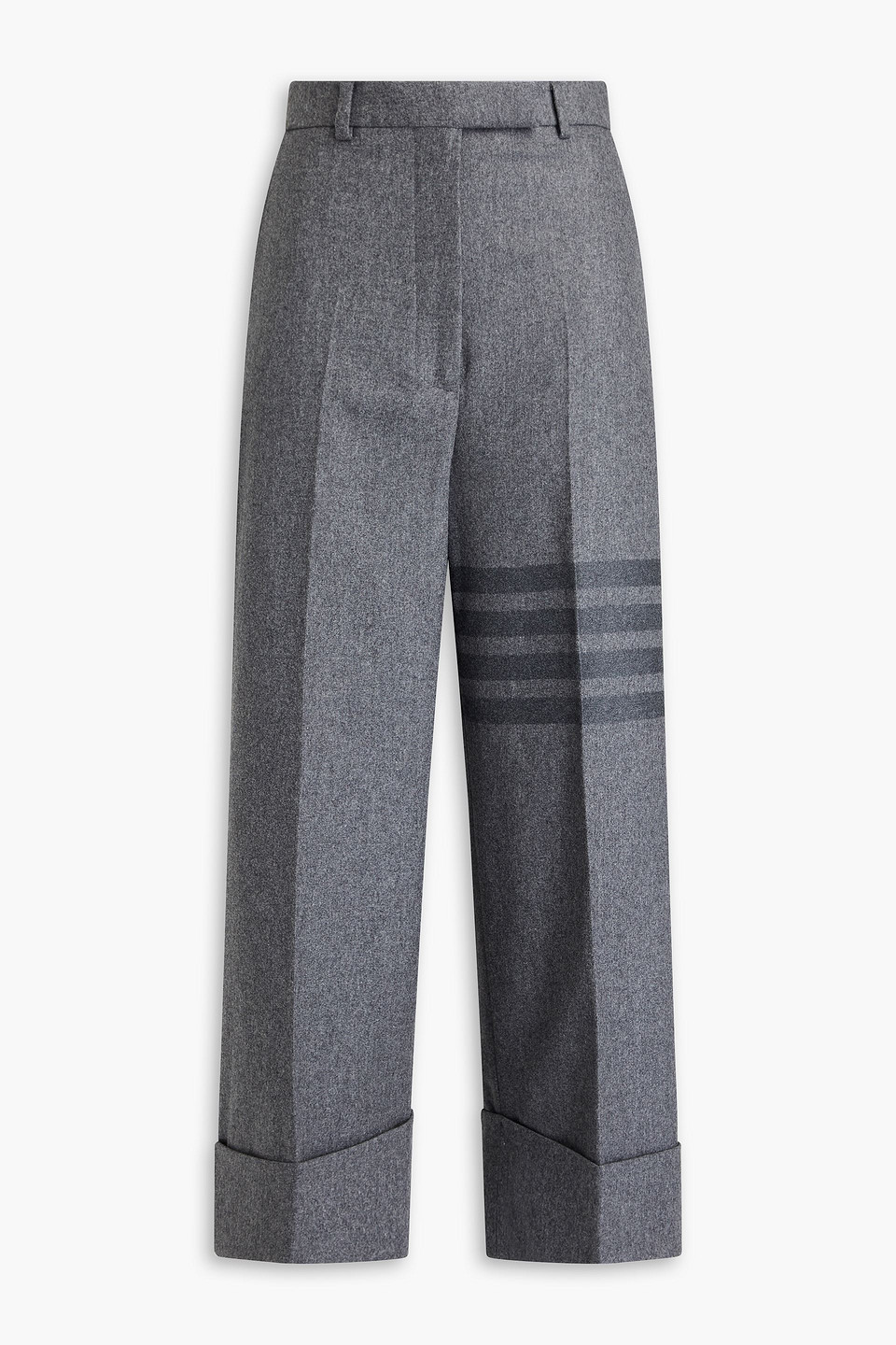 Thom Browne Cropped Wool And Cashmere-blend Flannel Straight-leg Pants In Dark Gray