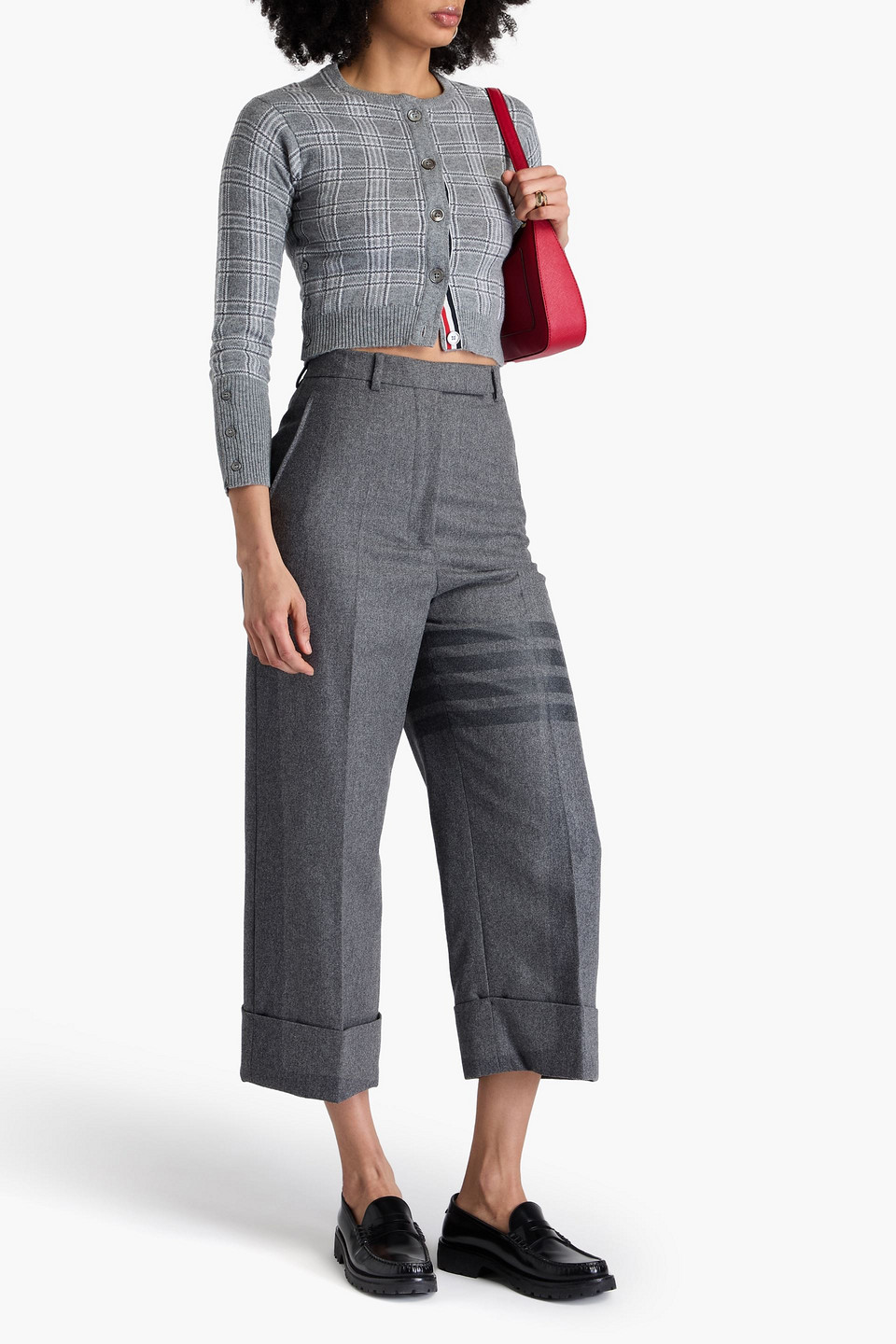 Thom Browne Cropped Wool And Cashmere-blend Flannel Straight-leg Pants In Dark Gray