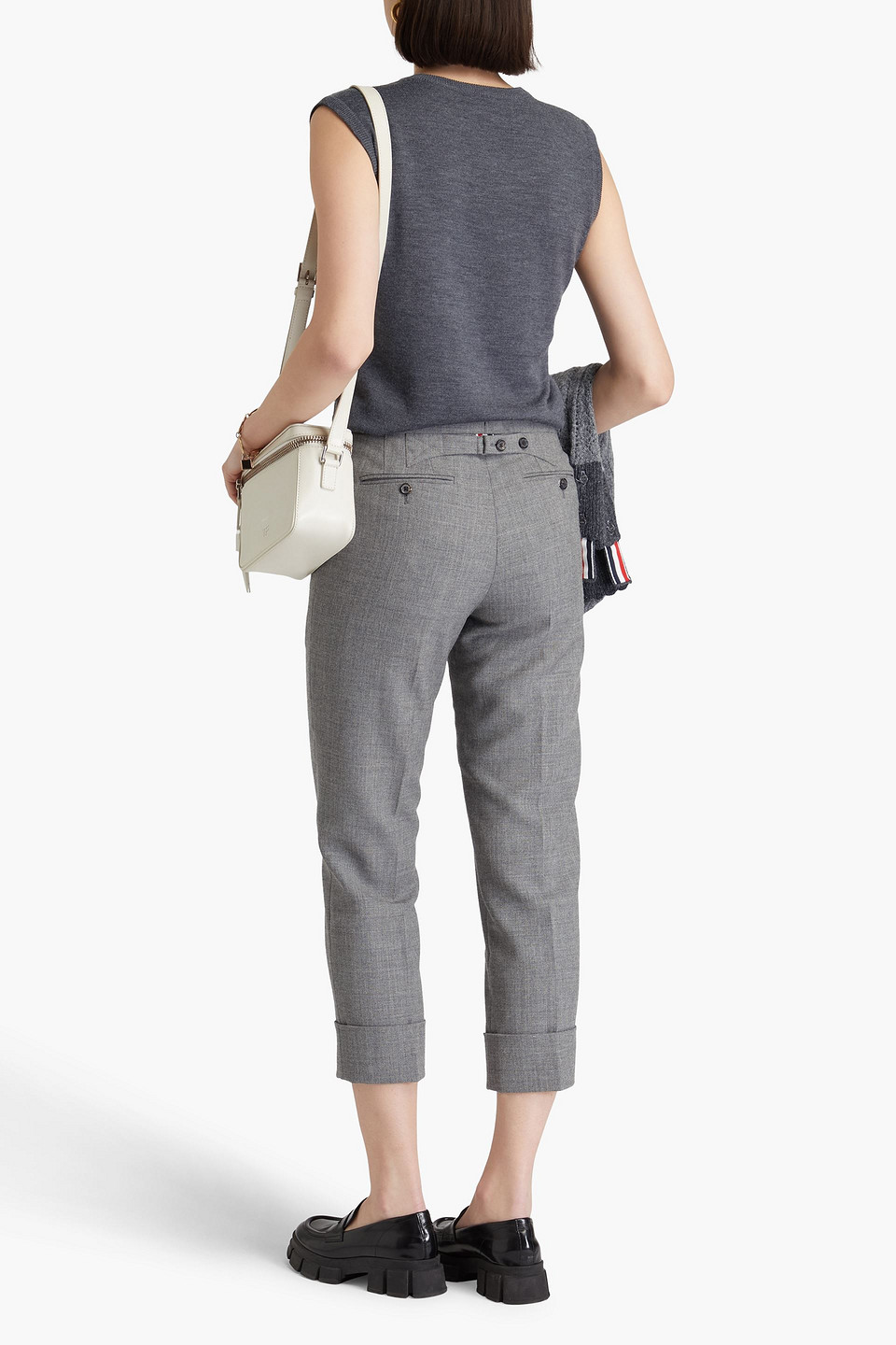 Thom Browne Cropped Wool Tapered Pants In Gray