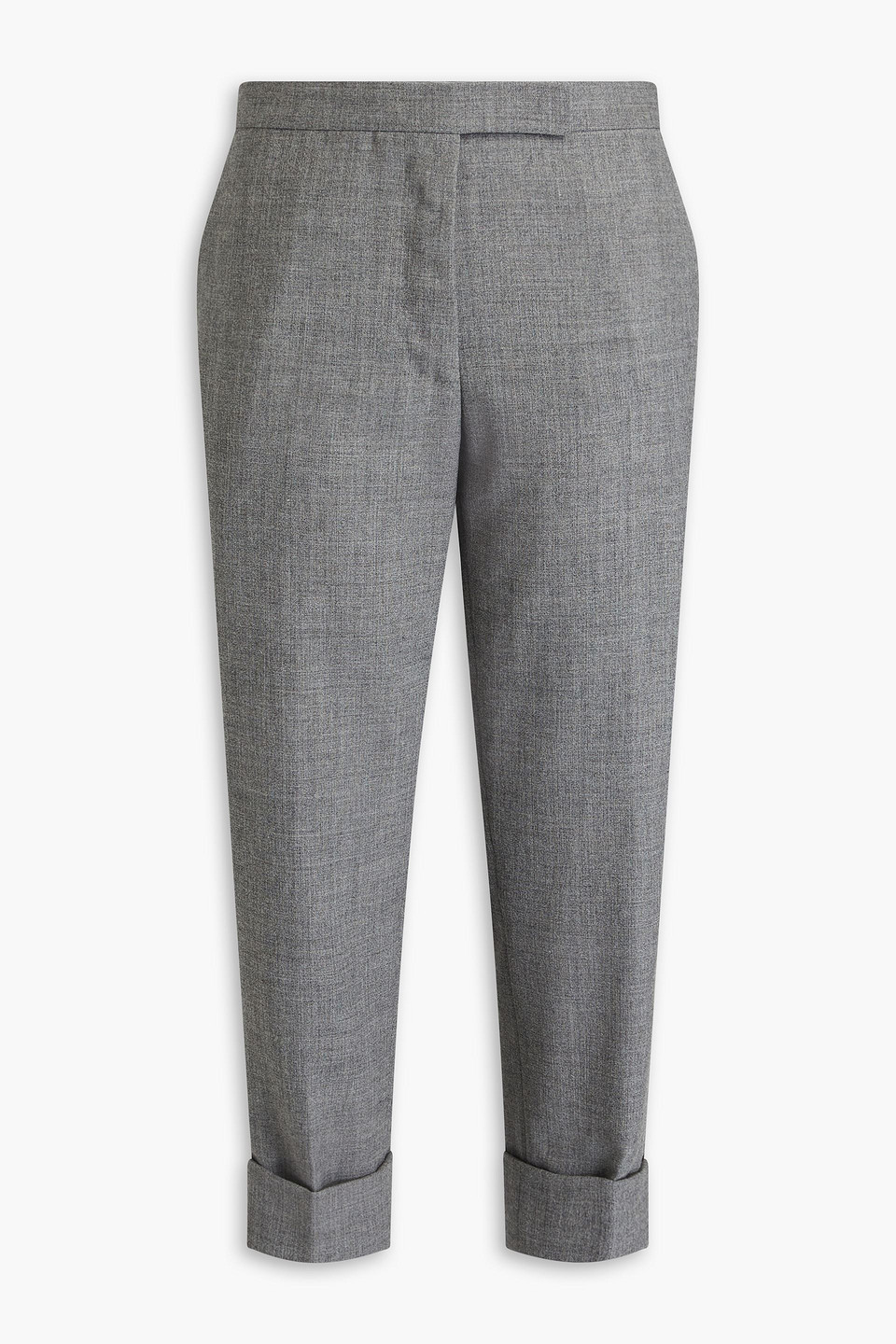 Thom Browne Cropped Wool Tapered Pants In Gray