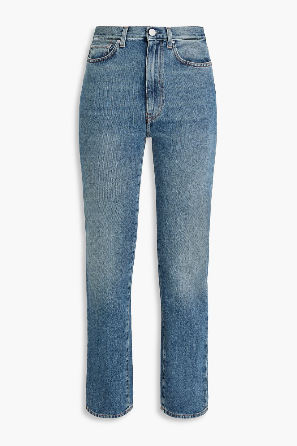 Totême Hoch Sitzende Jeans Mit Schmalem Bein In Ausgewaschener Optik In Mittelblauer Denim