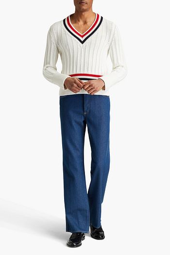 THOM BROWNE 리브 스트라이프 코튼 스웨터