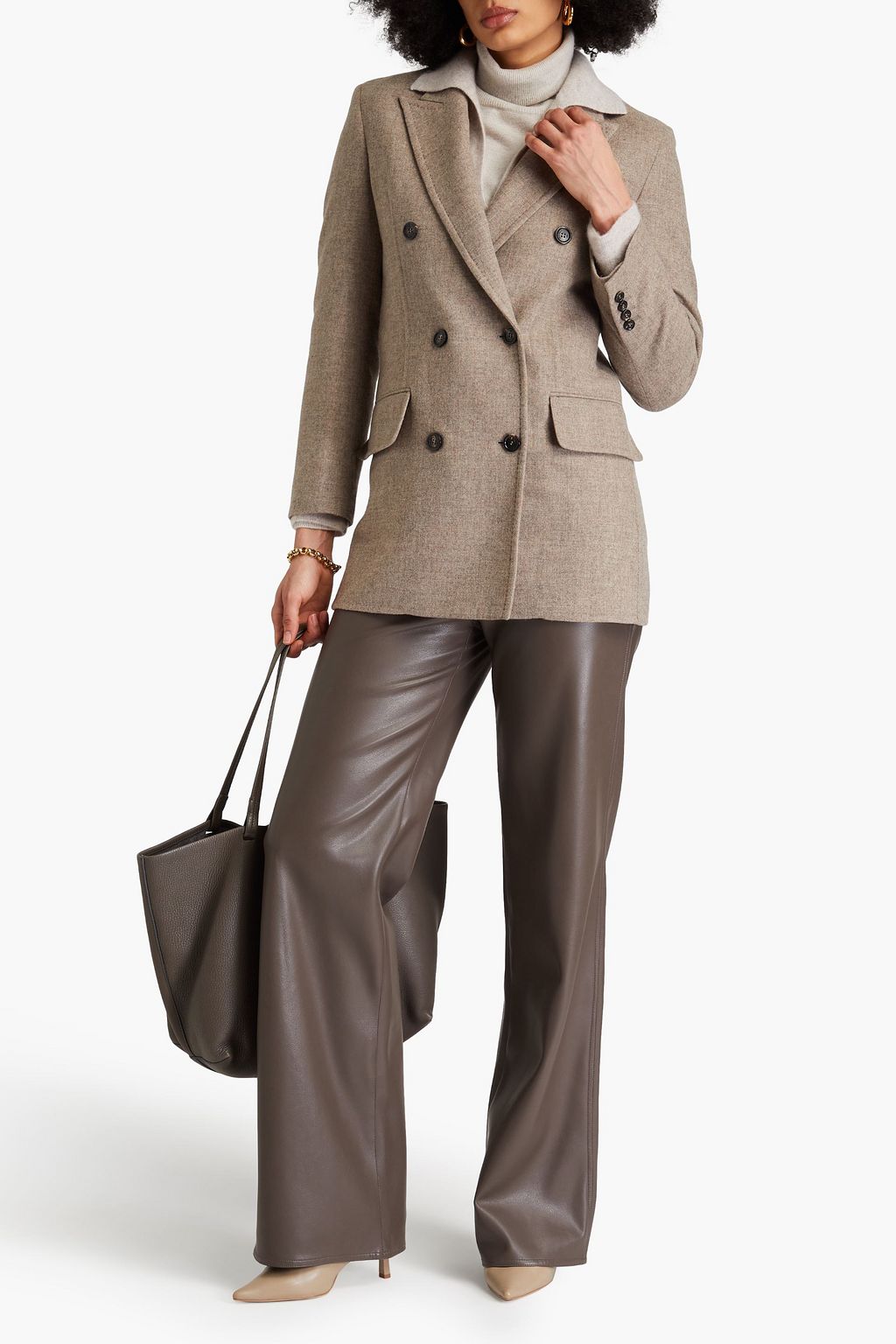 MAX MARA 더블 브레스티드 울 캐시미어 혼방 플란넬 블레이저