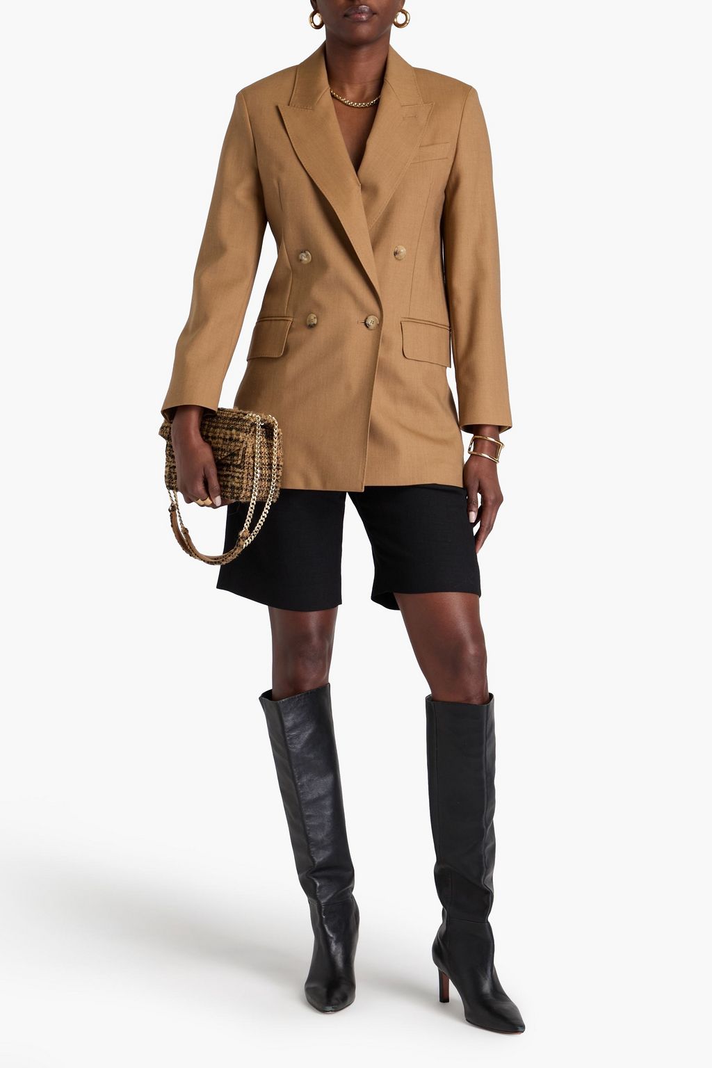 MAX MARA 더블 브레스티드 울 모헤어 실크 혼방 블레이저
