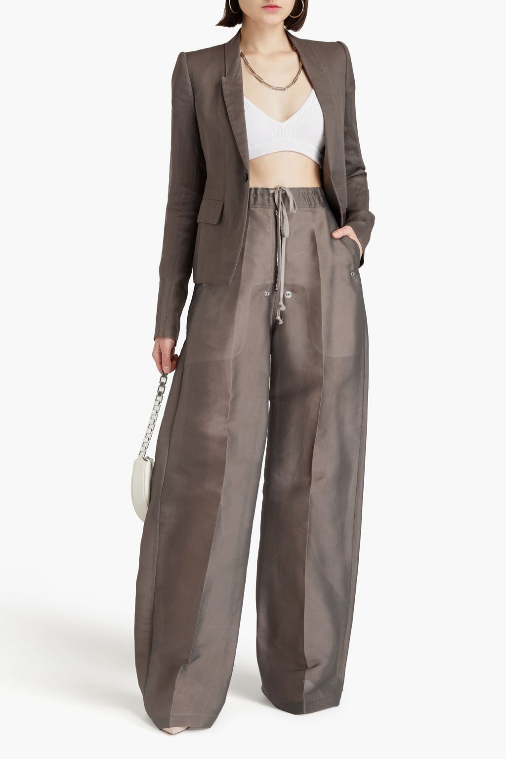 RICK OWENS シルク混オーガンザ ワイドレッグパンツ