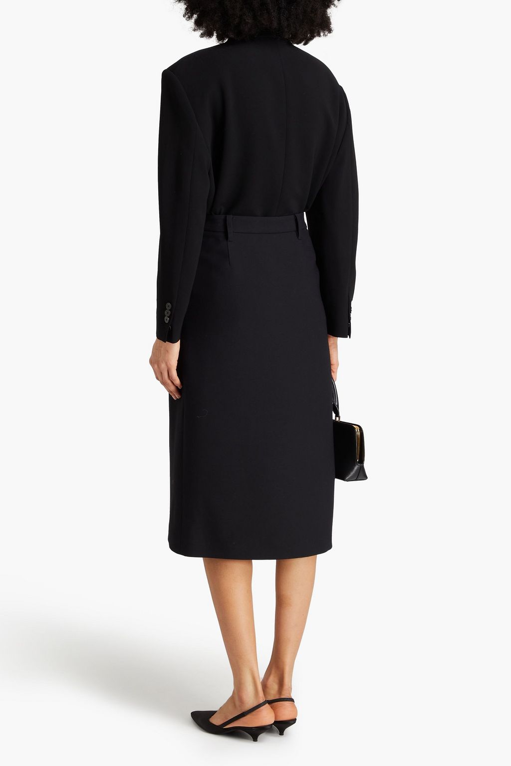PRADA Layered wool and silk-blend crepe and satin midi wrap skirt