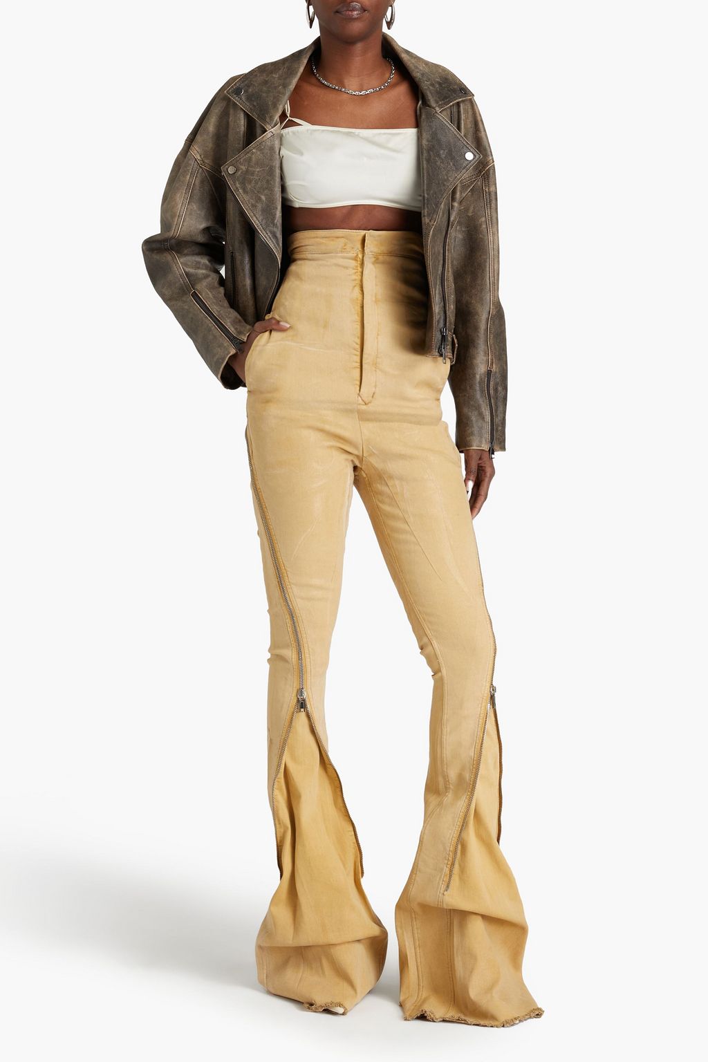 RICK OWENS Zip-detailed high-rise bootcut jeans
