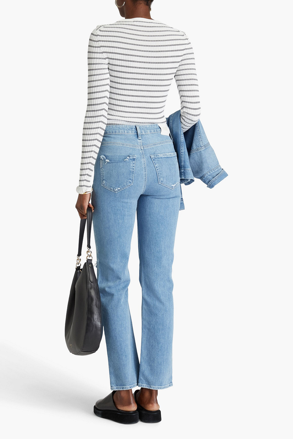 PAIGE STELLA DISTRESSED HIGH-RISE STRAIGHT-LEG JEANS