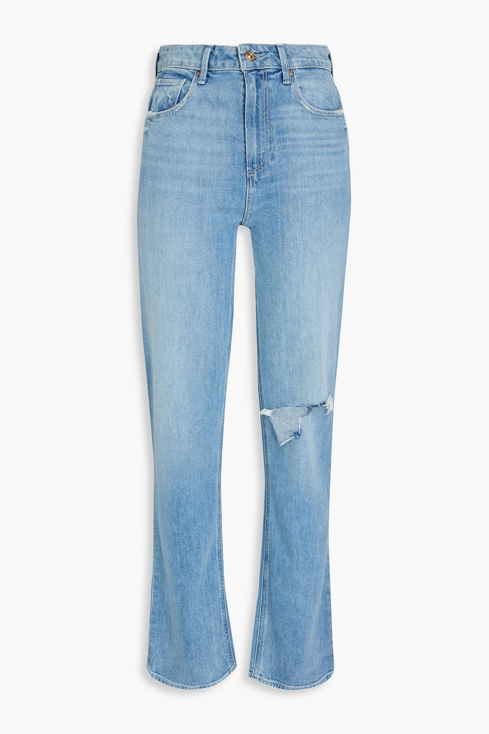 PAIGE STELLA DISTRESSED HIGH-RISE STRAIGHT-LEG JEANS
