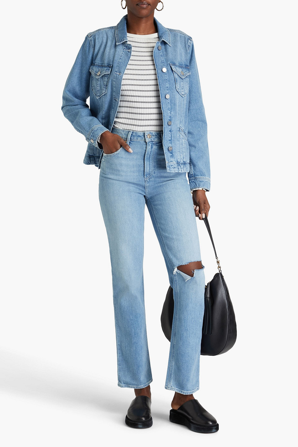 PAIGE STELLA DISTRESSED HIGH-RISE STRAIGHT-LEG JEANS