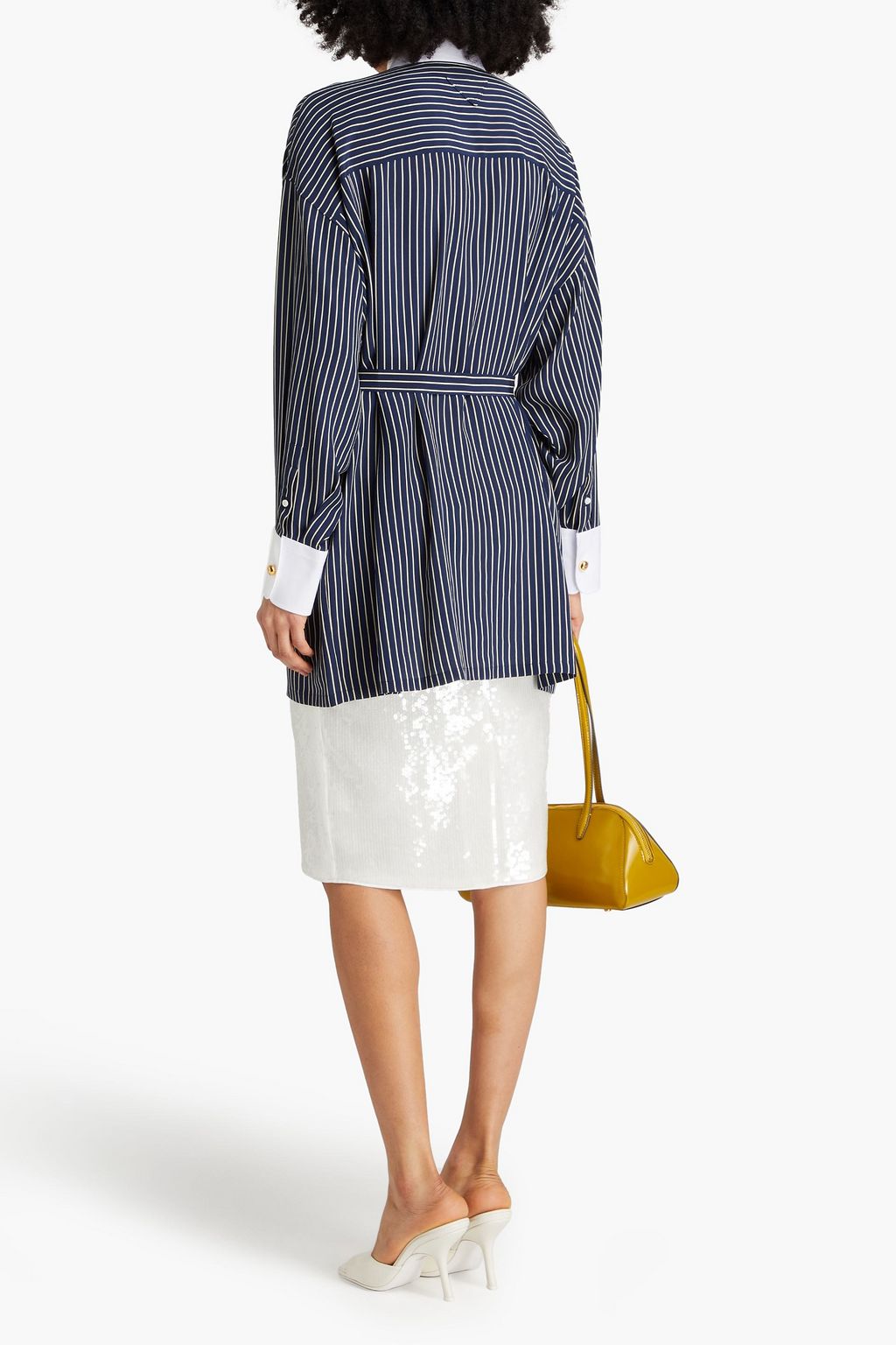 PRADA Oversized striped silk crepe de chine shirt