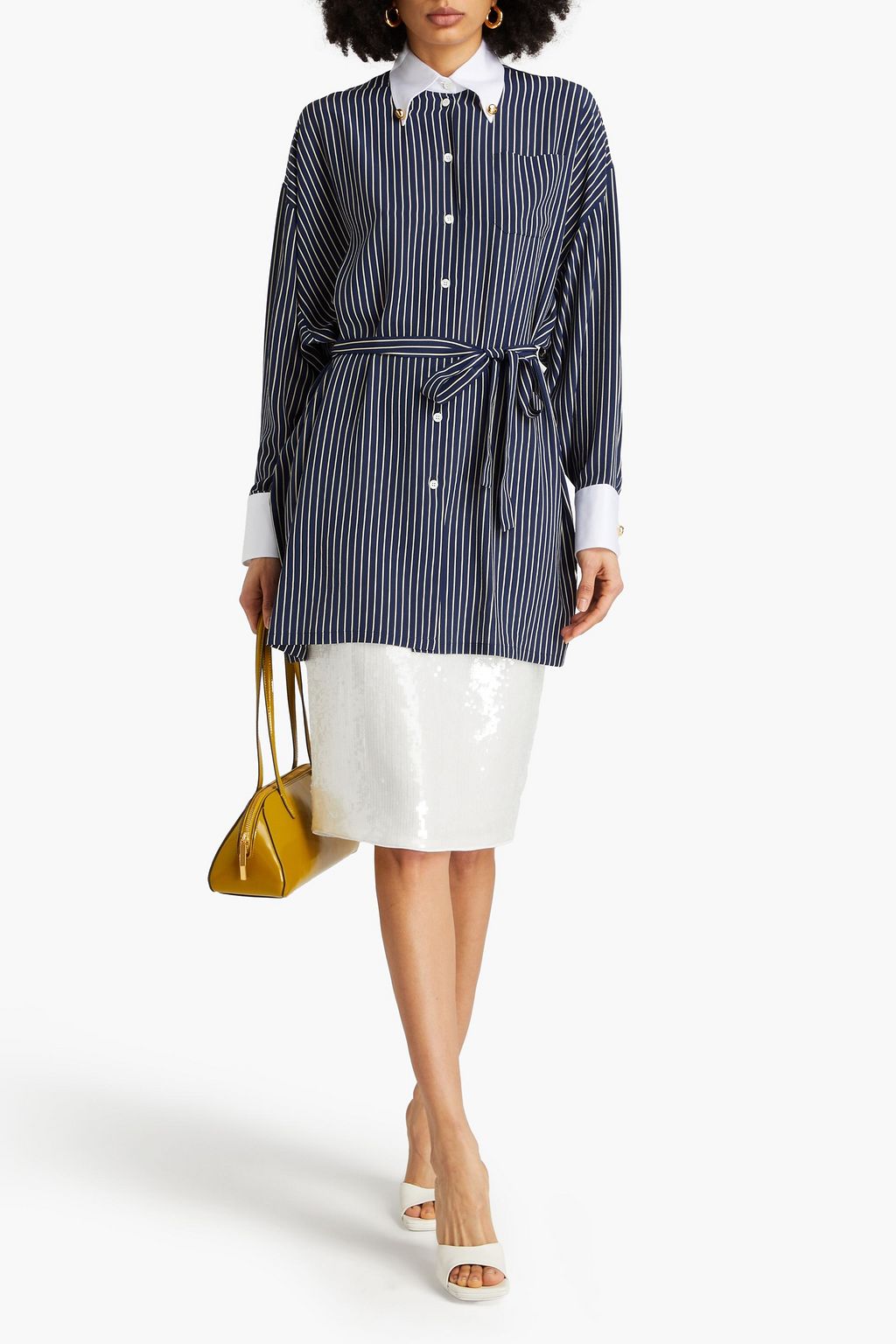 PRADA Oversized striped silk crepe de chine shirt
