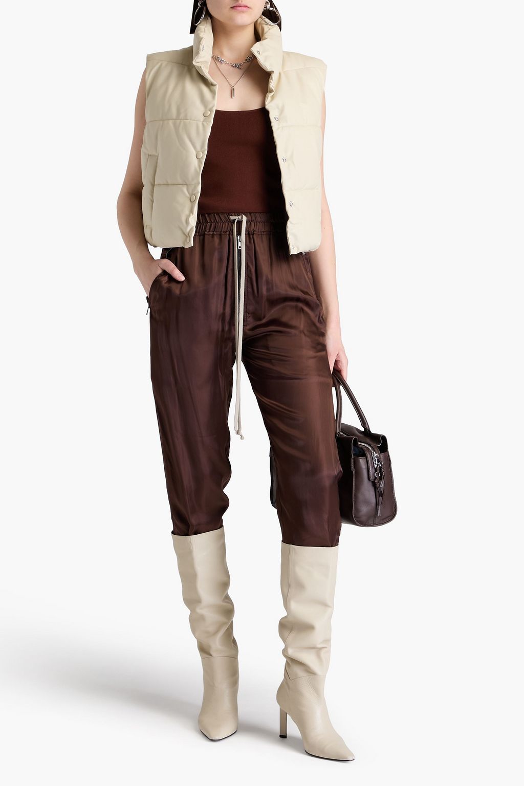 RICK OWENS Cupro-satin track pants