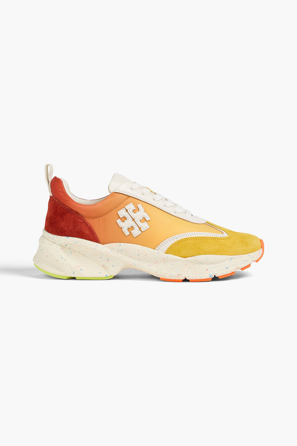 Tory Burch Good Luck Shell And Suede Trainers In Marigold
