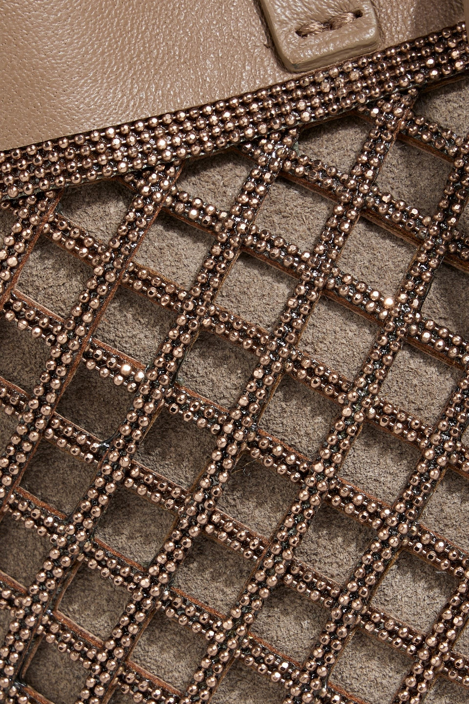 BRUNELLO CUCINELLI BEAD-EMBELLISHED LASER-CUT LEATHER BUCKET BAG
