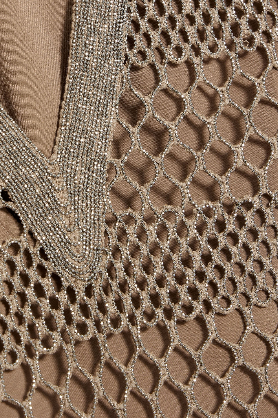 Brunello Cucinelli Bead-embellished Crocheted Cotton Top In Taupe