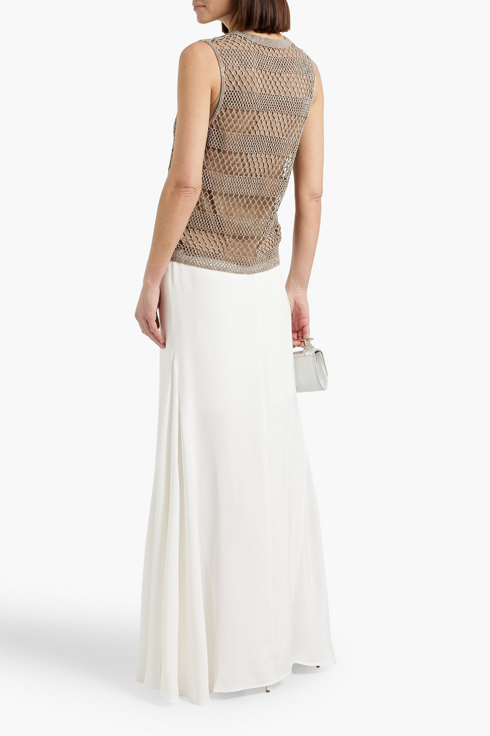 Brunello Cucinelli Bead-embellished Crocheted Cotton Top In Taupe