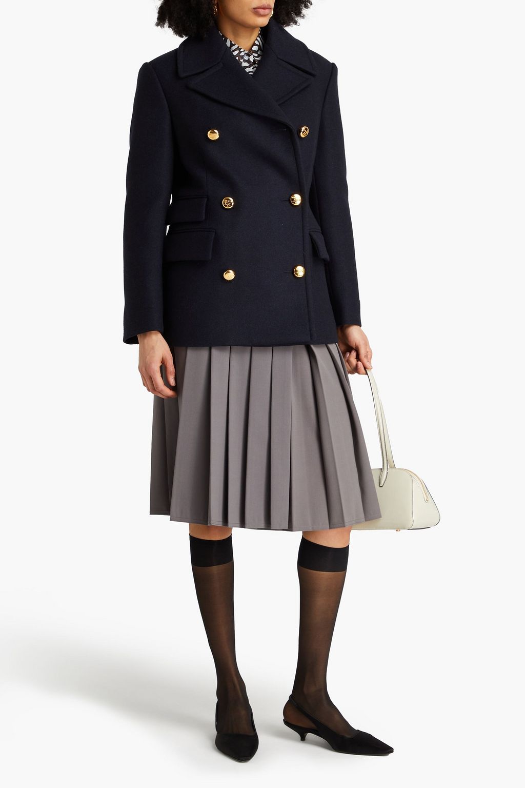PRADA 더블 브레스티드 울 트윌 코트