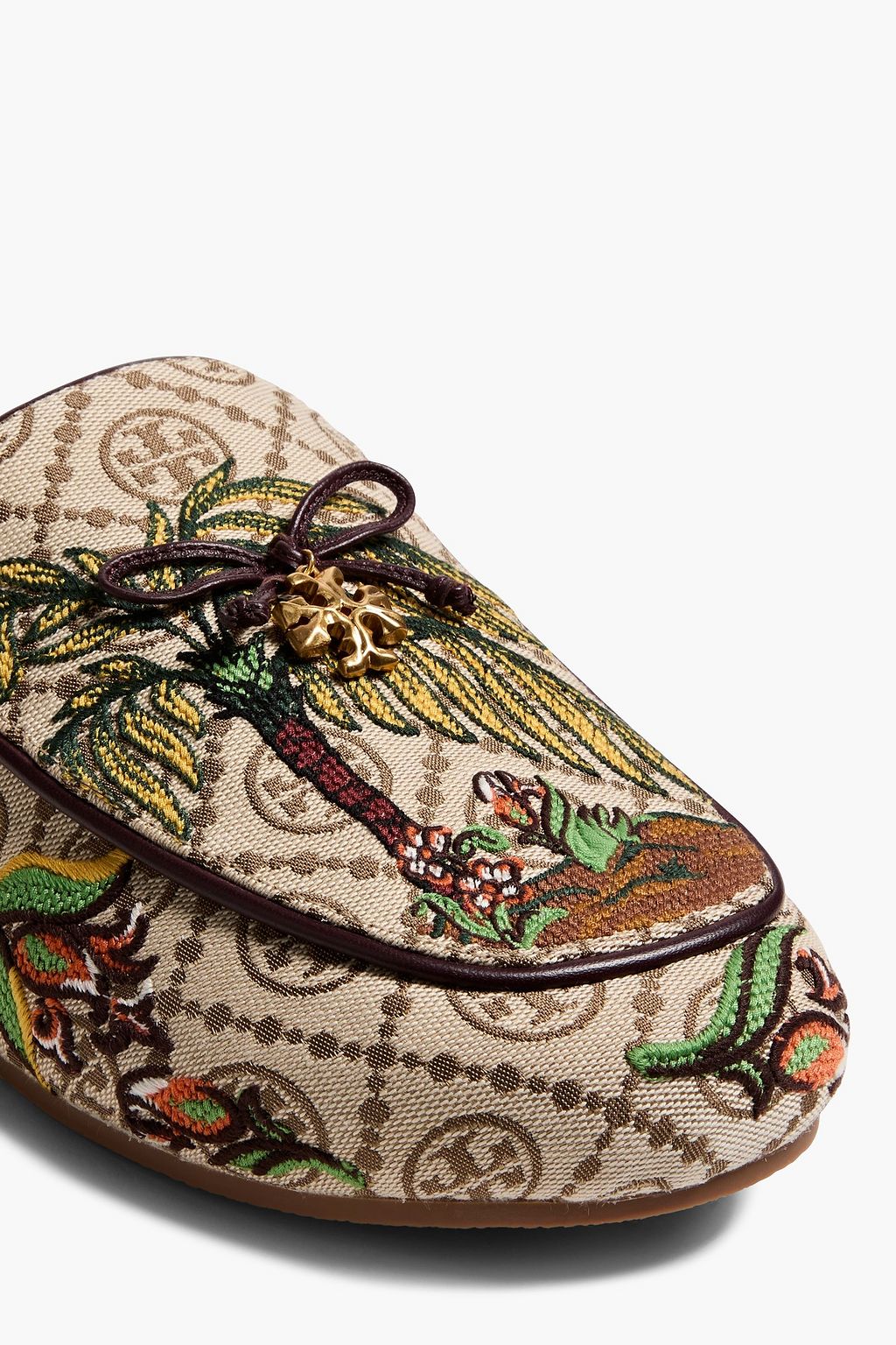 TORY BURCH Embellished printed jacquard slippers