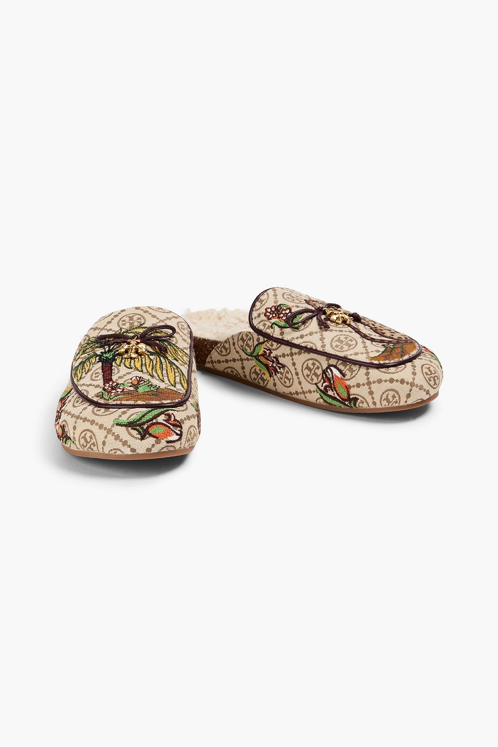 TORY BURCH Embellished printed jacquard slippers