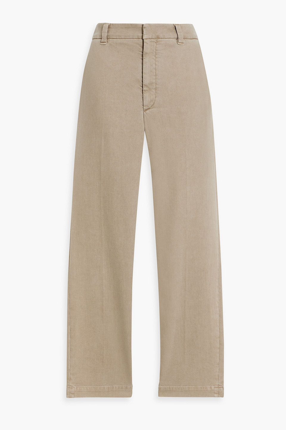 Brunello Cucinelli Cropped Bead-embellished Stretch Cotton And Lyocell-blend Slim-leg Pants In Sand