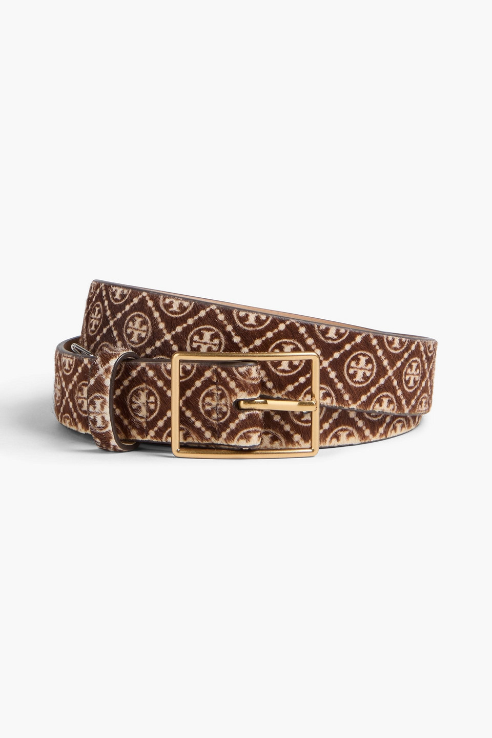 Tory Burch Logo-print Calf Hair Belt In Brown