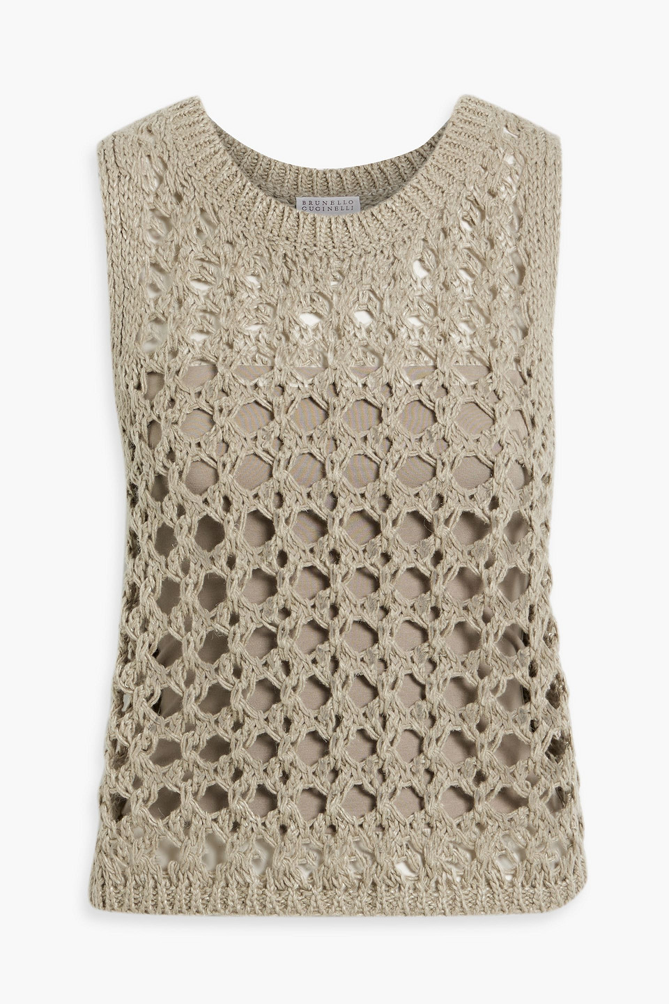 Brunello Cucinelli Open-knit Jute-blend Vest In Sage Green