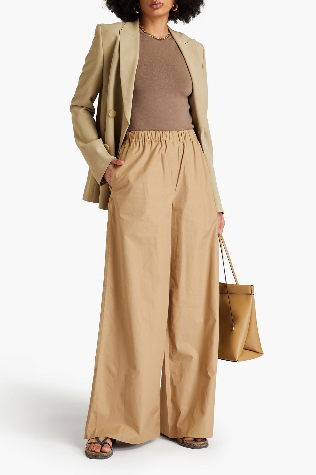 MAX MARA 코튼 포플린 와이드 레그 팬츠