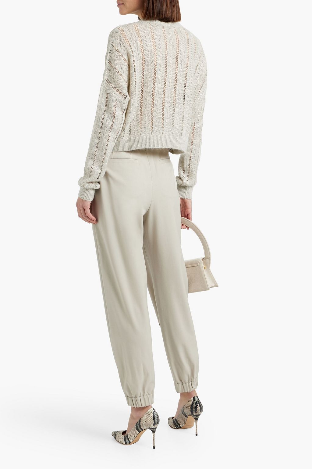 BRUNELLO CUCINELLI Cropped pointelle-knit linen-blend sweater
