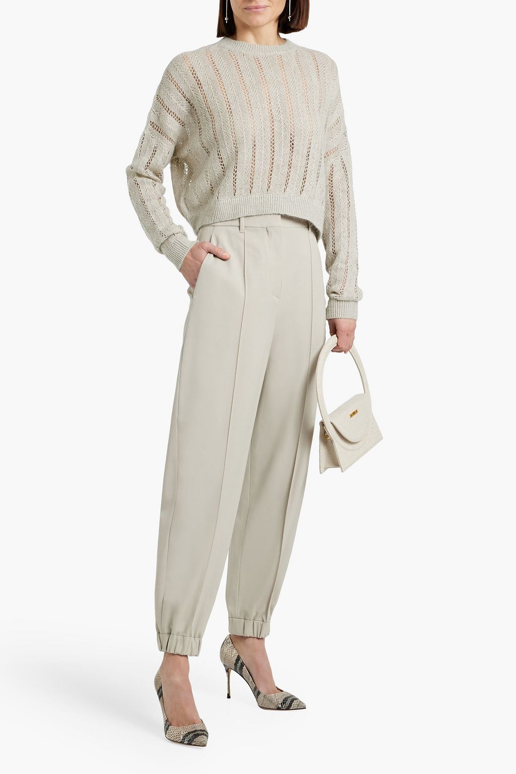 BRUNELLO CUCINELLI Cropped pointelle-knit linen-blend sweater