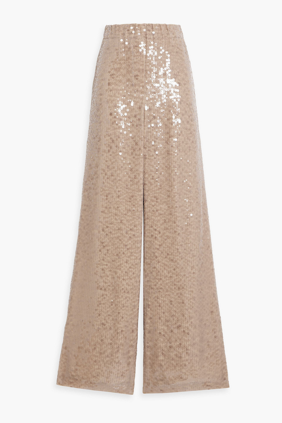 Brunello Cucinelli Sequined Silk-chiffon Wide-leg Pants In Neutral