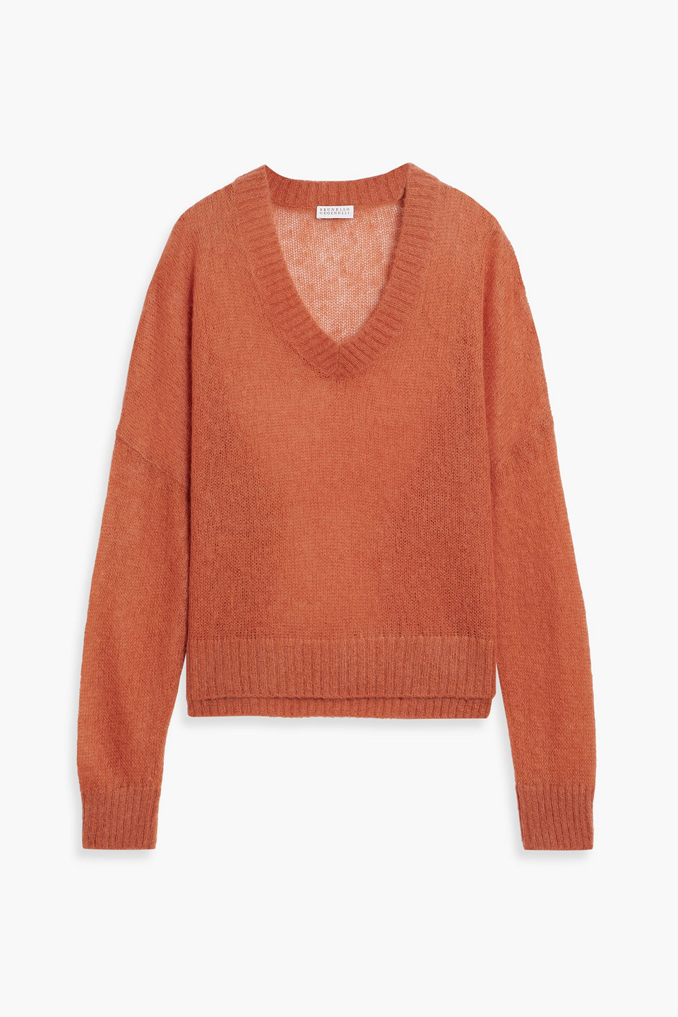 Brunello Cucinelli Bead-embellished Mohair-blend Sweater In Brick