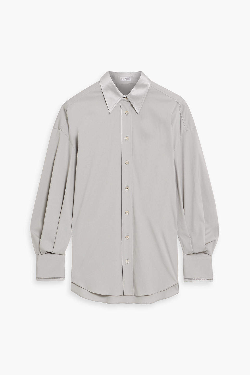 Brunello Cucinelli Bead-embellished Stretch Cotton-blend Poplin Shirt In Light Gray