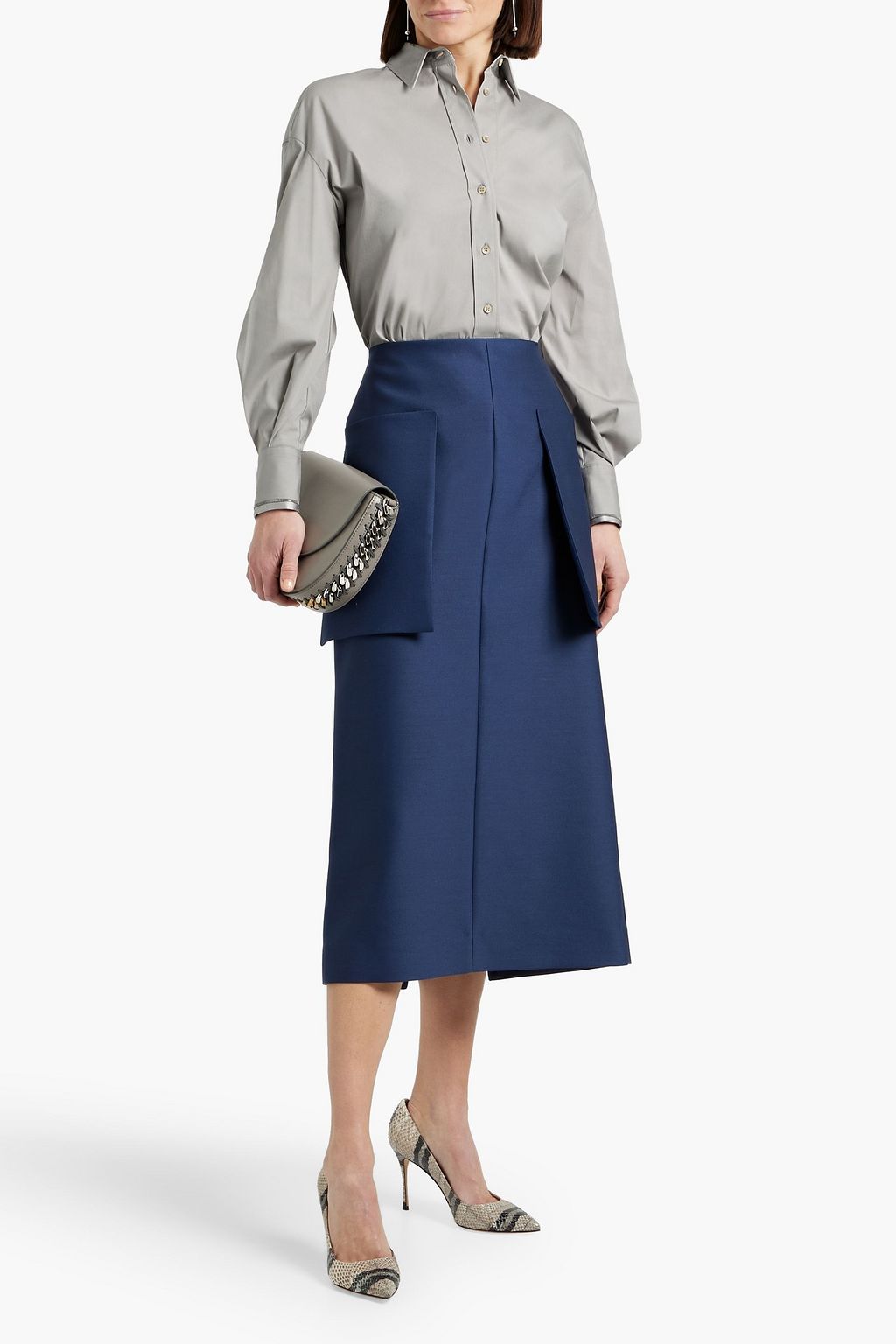 BRUNELLO CUCINELLI Bead-embellished stretch cotton-blend poplin shirt