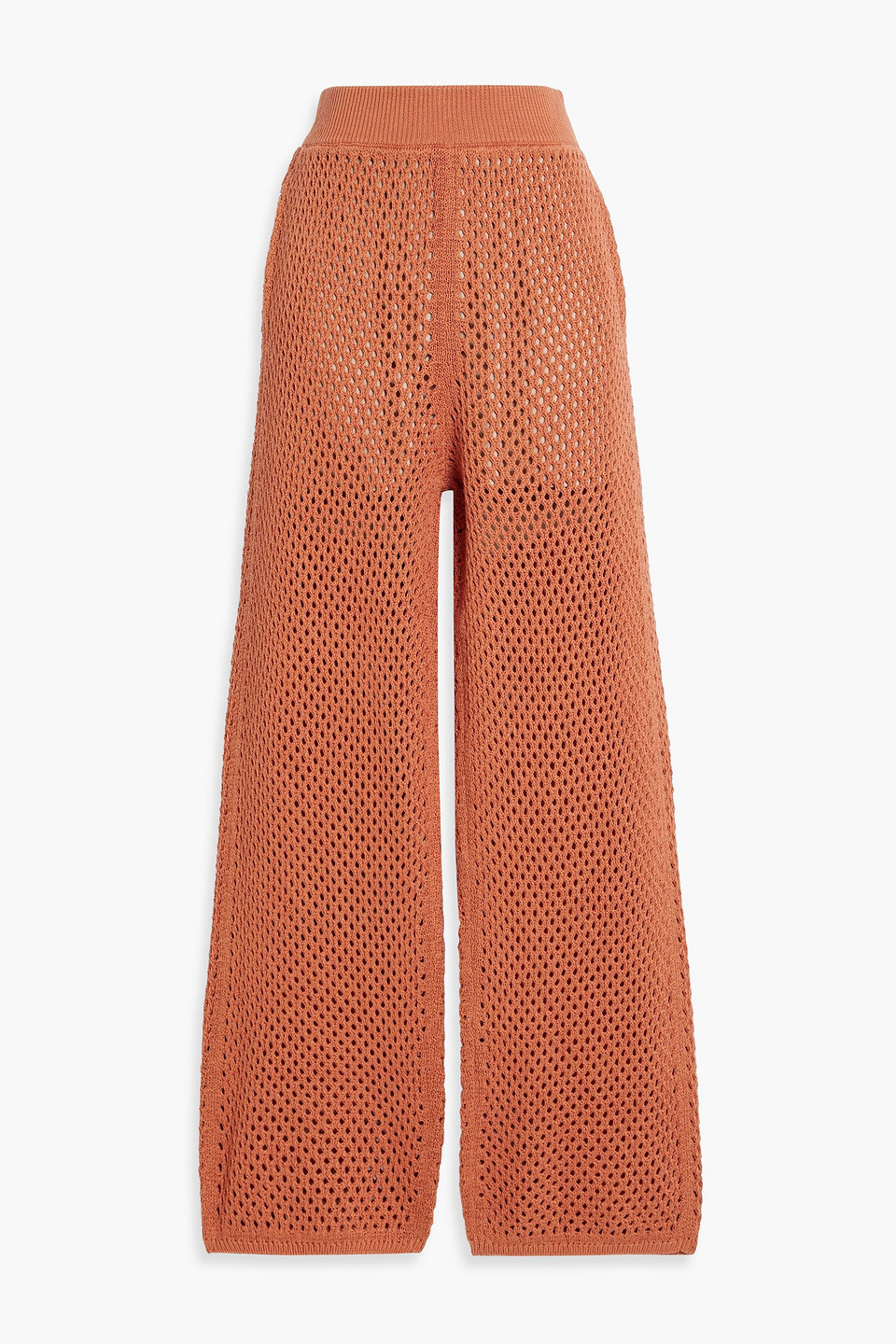 Brunello Cucinelli Open-knit Cotton Straight-leg Pants In Tan