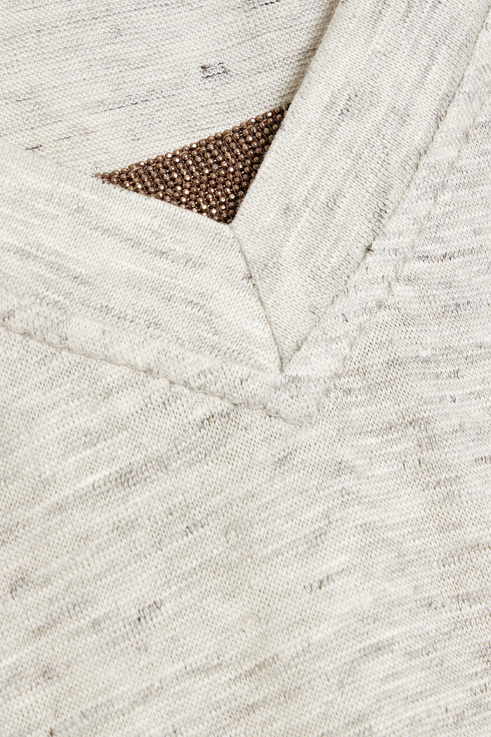 Brunello Cucinelli Bead-embellished Linen And Silk-blend Jersey T-shirt In Stone