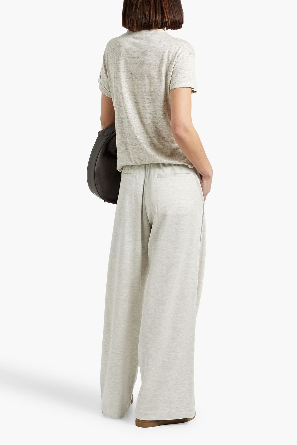 BRUNELLO CUCINELLI リネン&シルク混ジャージー Tシャツ ビーズ付き